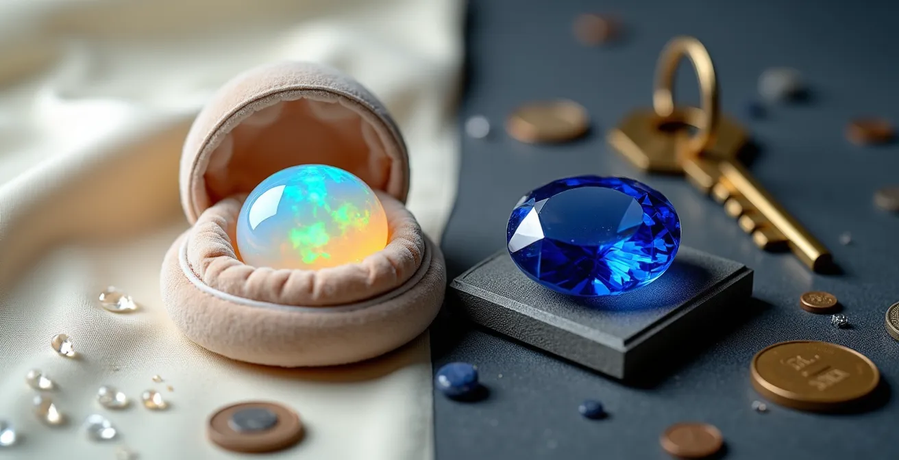 Comparaison visuelle de la résistance d'une opale et d'un saphir aux conditions de vie quotidiennes