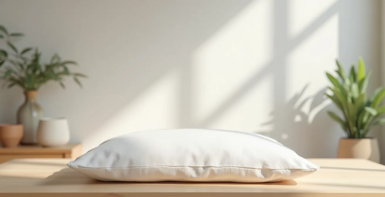 Vue large d'une broderie artisanale sur tissu clair avec des variations subtiles dans les points, baignée de lumière douce