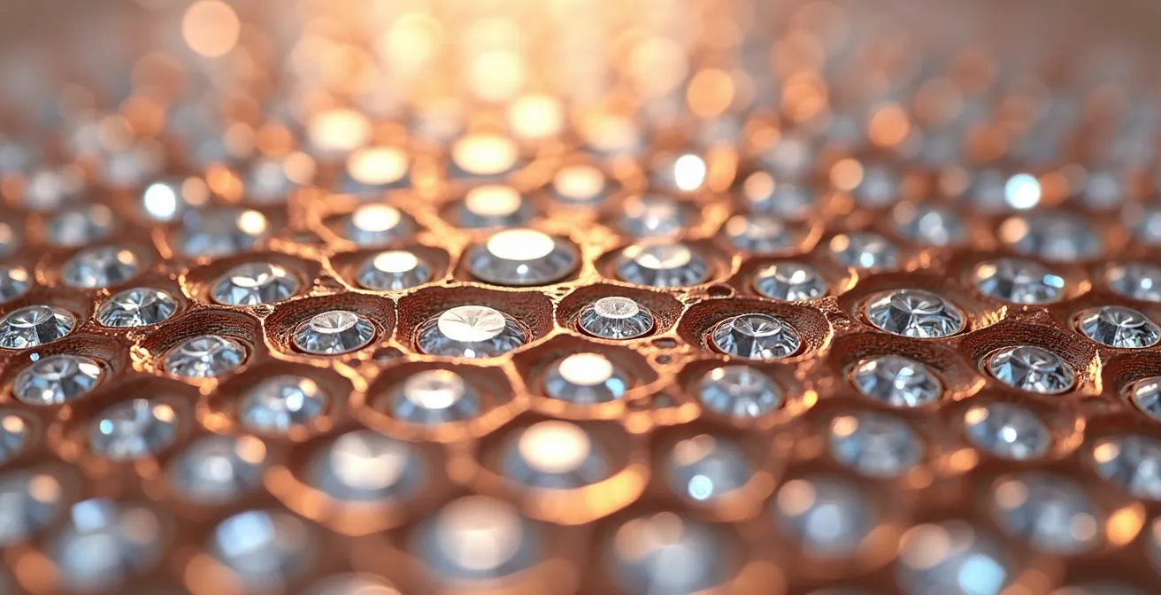 Vue macro détaillée d'un pavage de petits diamants avec serti grain