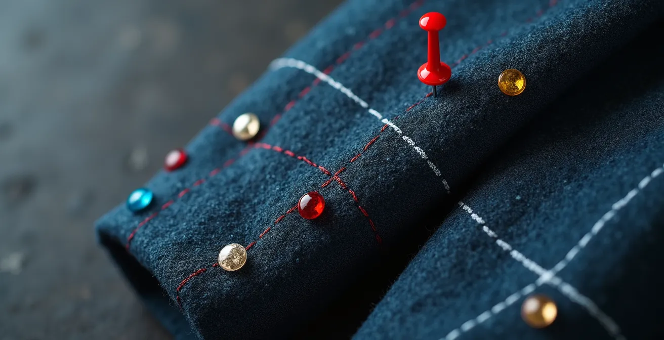 Vêtements préparés avec épingles et marquages pour retouche