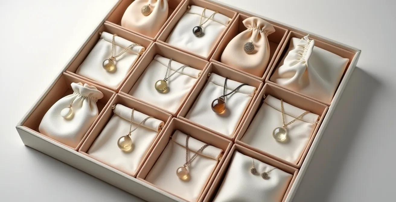 Système de rangement individuel pour bijoux en verre avec compartiments séparés