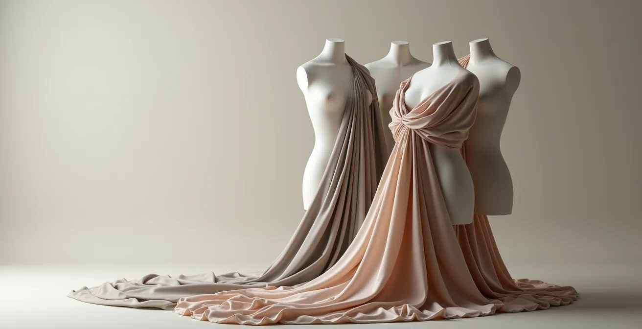 Détail technique d'un vêtement montrant le tombé et la coupe professionnelle